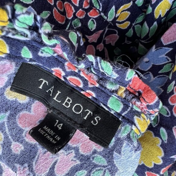 Talbots Blue Floral Size 14 Dress Key Hole Light Weight Short Sleeve Peasant - Picture 5 of 5